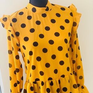 Mustard and black polka dots blouse